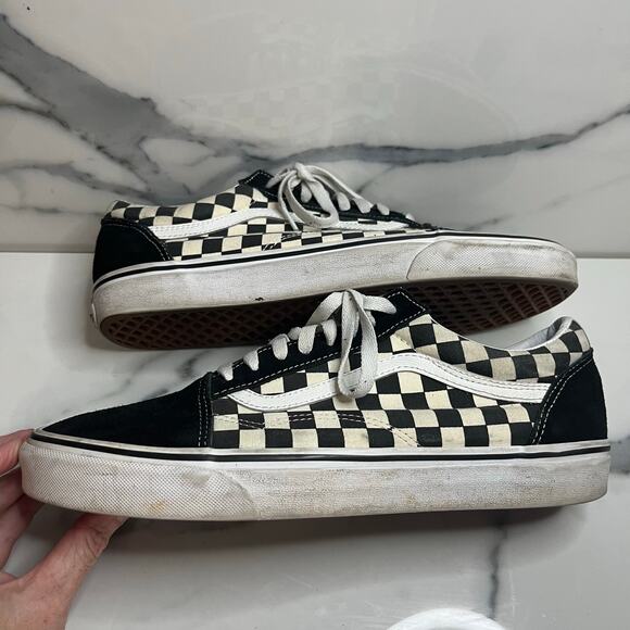 Vans Men\'s Black White Checkerboard Low Top Suede Leather Sneakers Men Sz 11